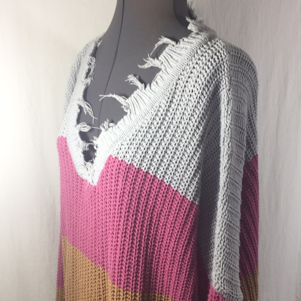 Frayed Striped Long Sleeve Andree Sweater Size 1X